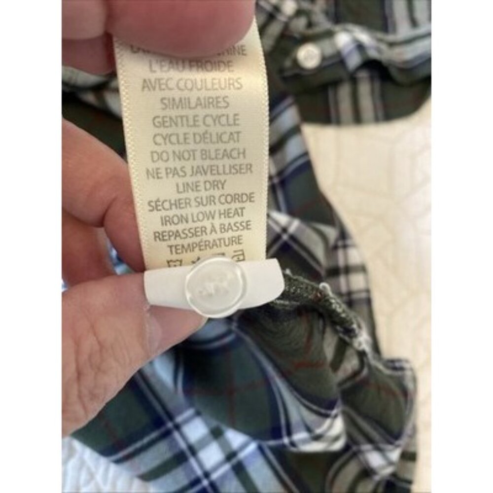 Max Studio Buffalo Plaid Shirt Green & White XL Adjustable Long Sleeves Rayon - Picture 11 of 12